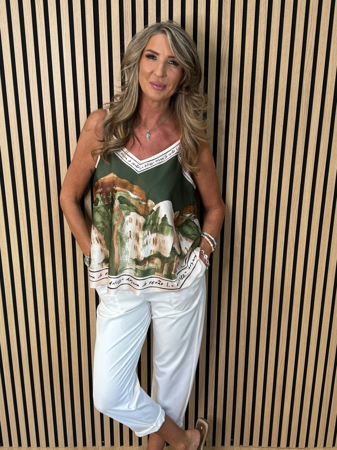 Cote D Azur Cami Top - Khaki