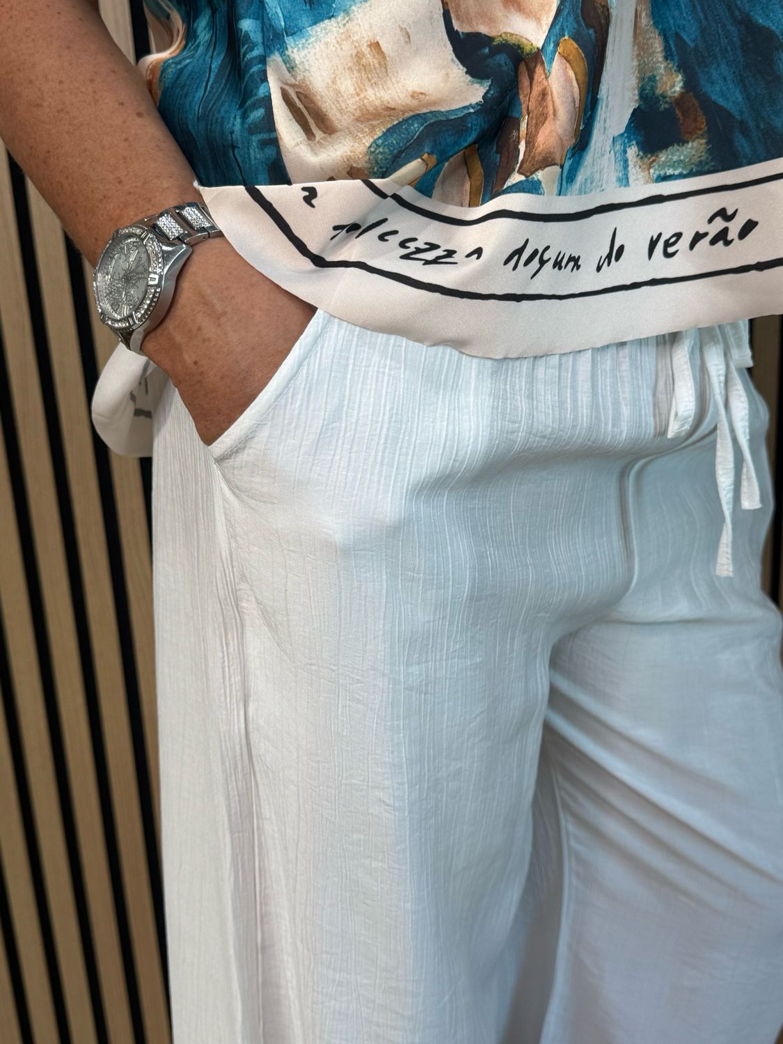 Lightweight Wide Leg Trousers - White