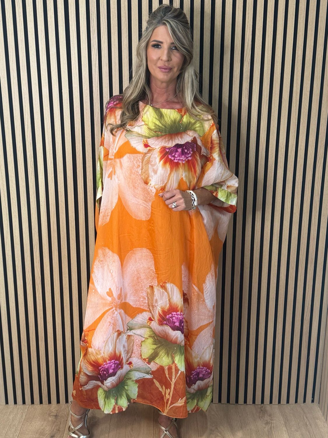 Floral Kaftan Maxi Dress - Orange