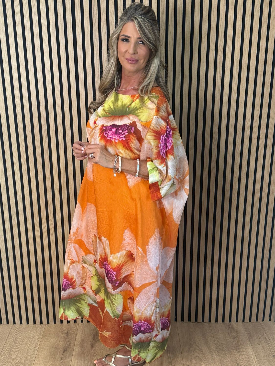 Floral Kaftan Maxi Dress - Orange