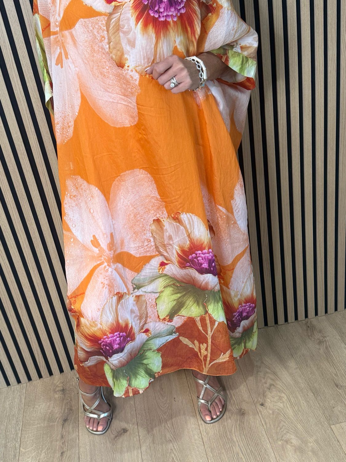 Floral Kaftan Maxi Dress - Orange