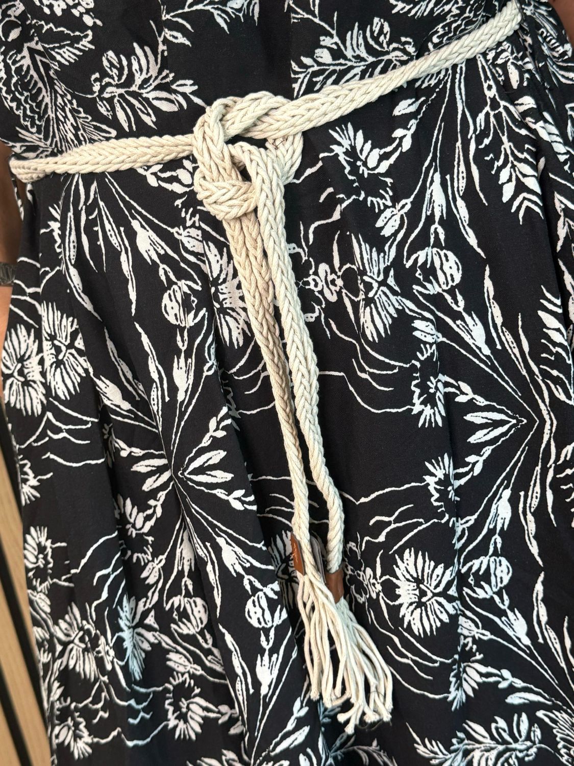 Floral Tassel Sleeve Dress - Black