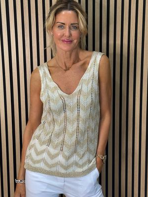 Sienna - Chevron Knit Vest Top - Cream/Gold