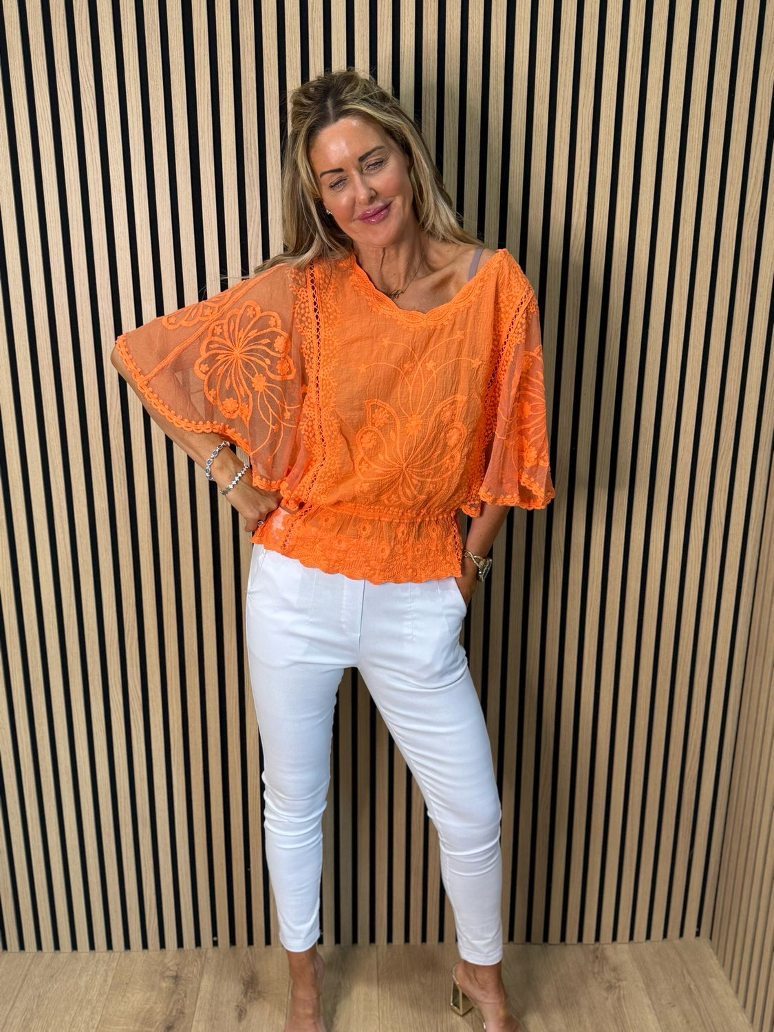 Bella - Lace Overlay Top - Coral