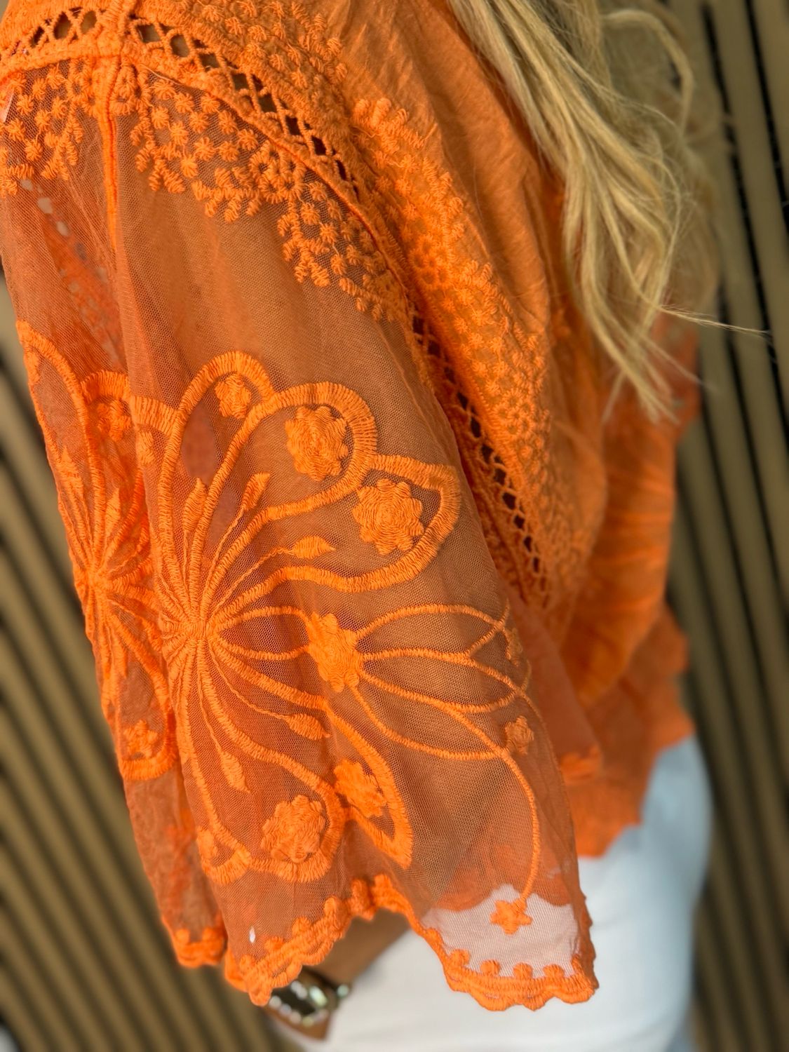Bella - Lace Overlay Top - Coral