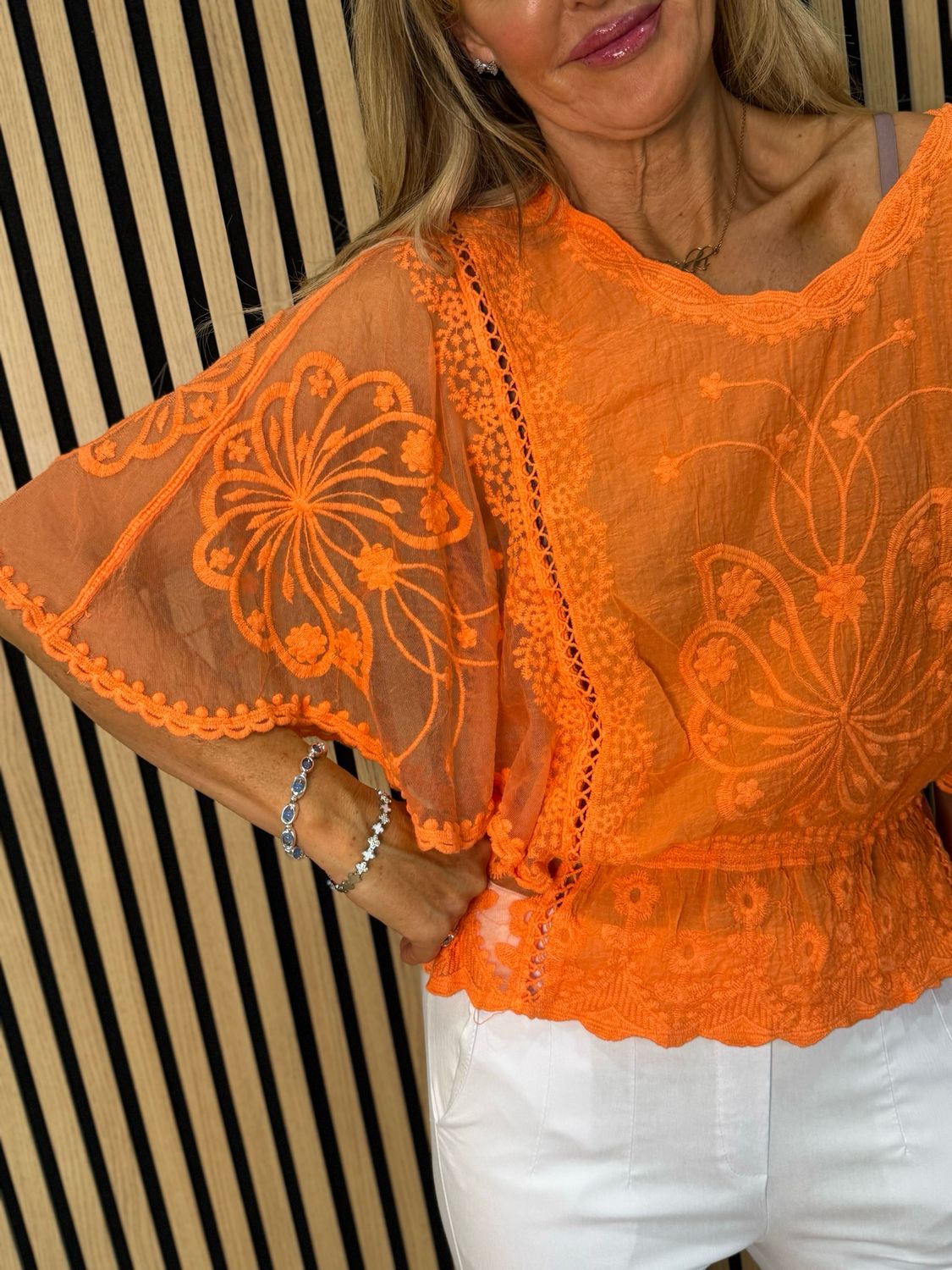 Bella - Lace Overlay Top - Coral