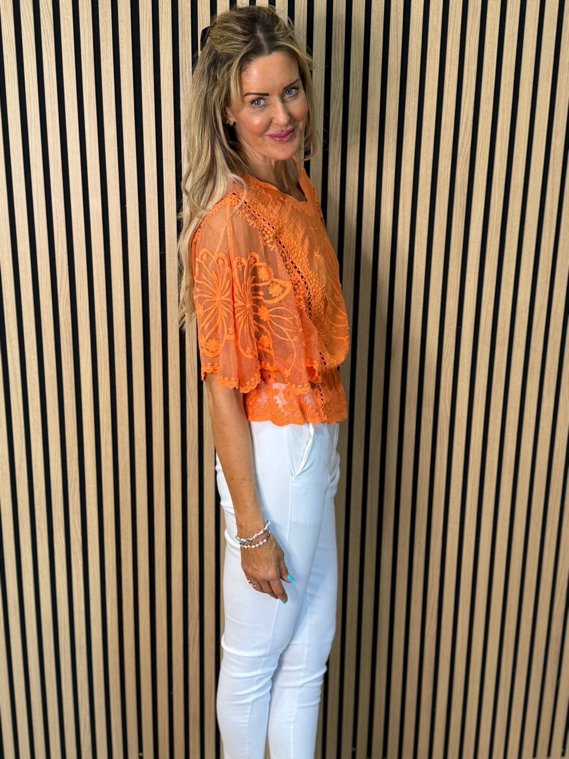 Bella - Lace Overlay Top - Coral