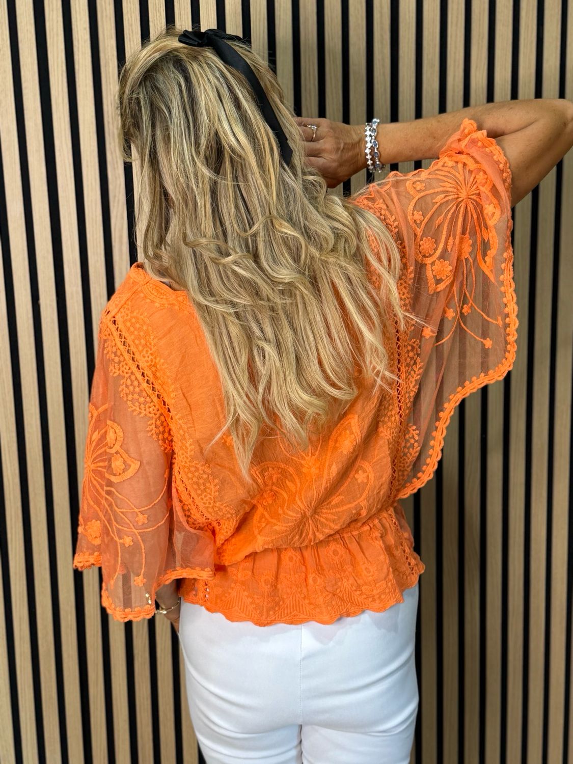 Bella - Lace Overlay Top - Coral