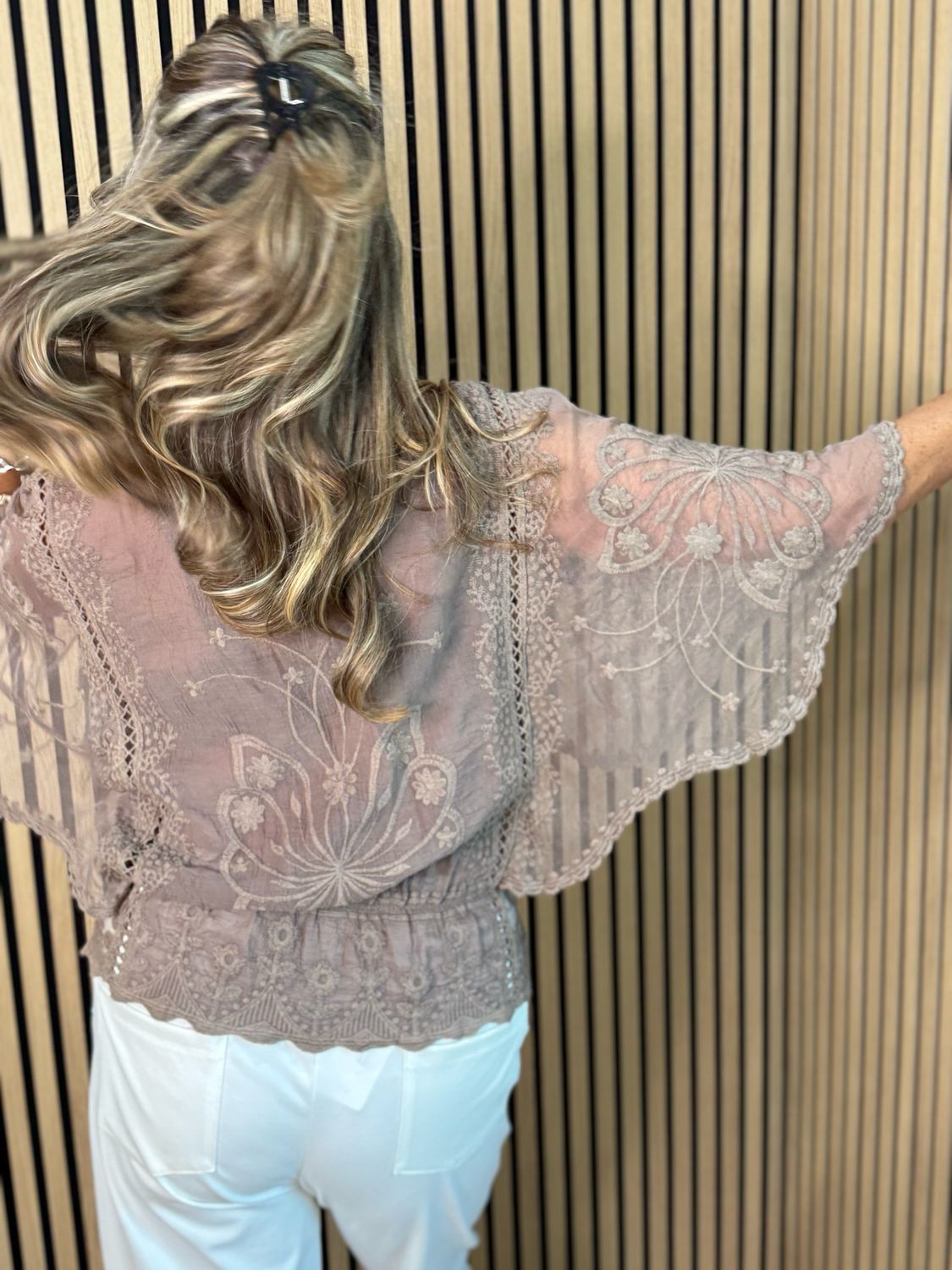 Bella - Lace Overlay Top - Taupe