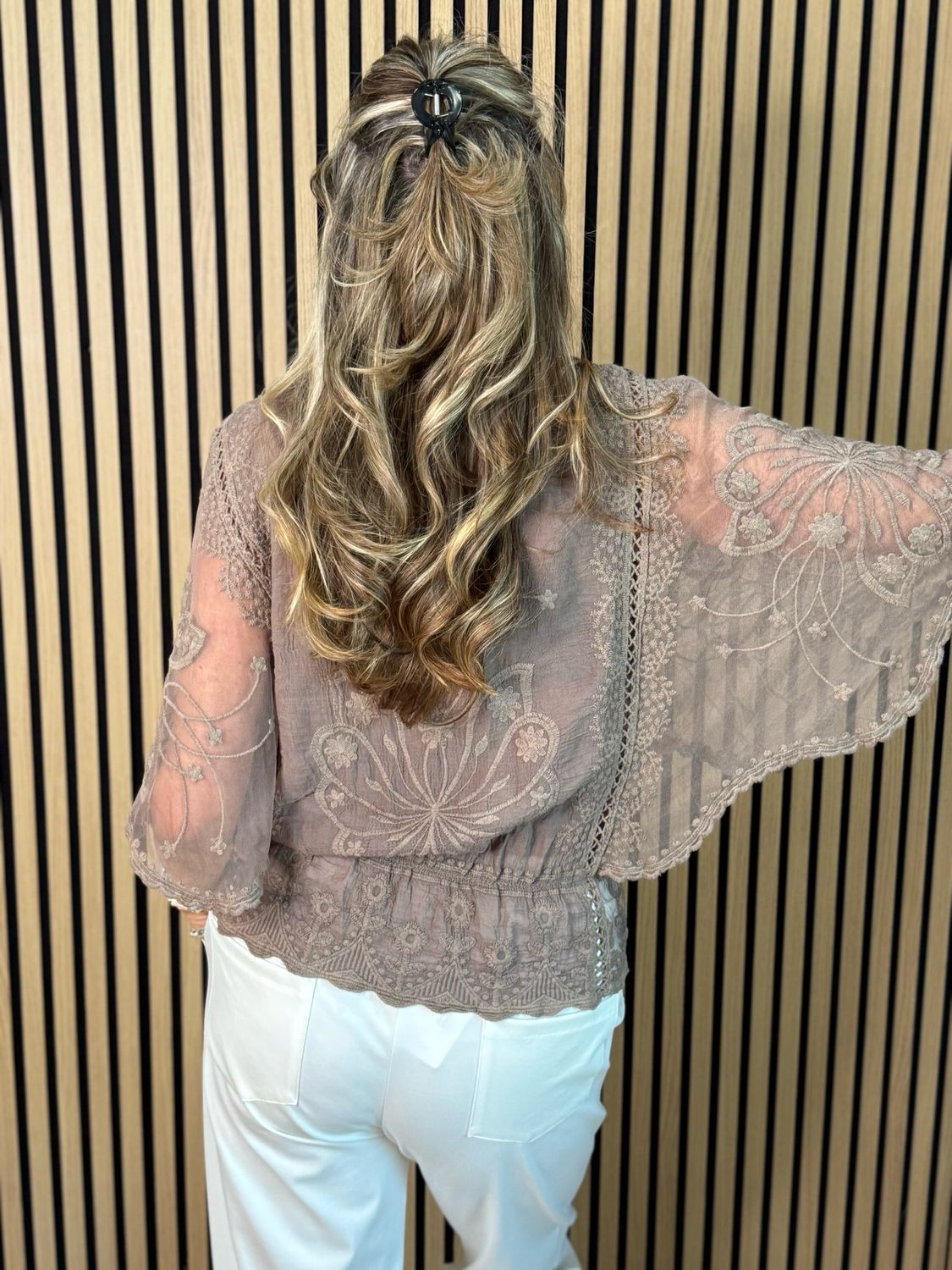 Bella - Lace Overlay Top - Taupe