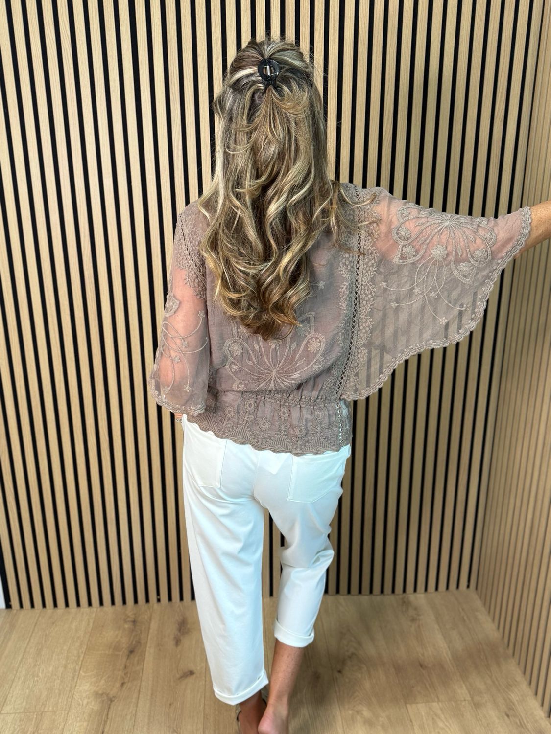 Bella - Lace Overlay Top - Taupe
