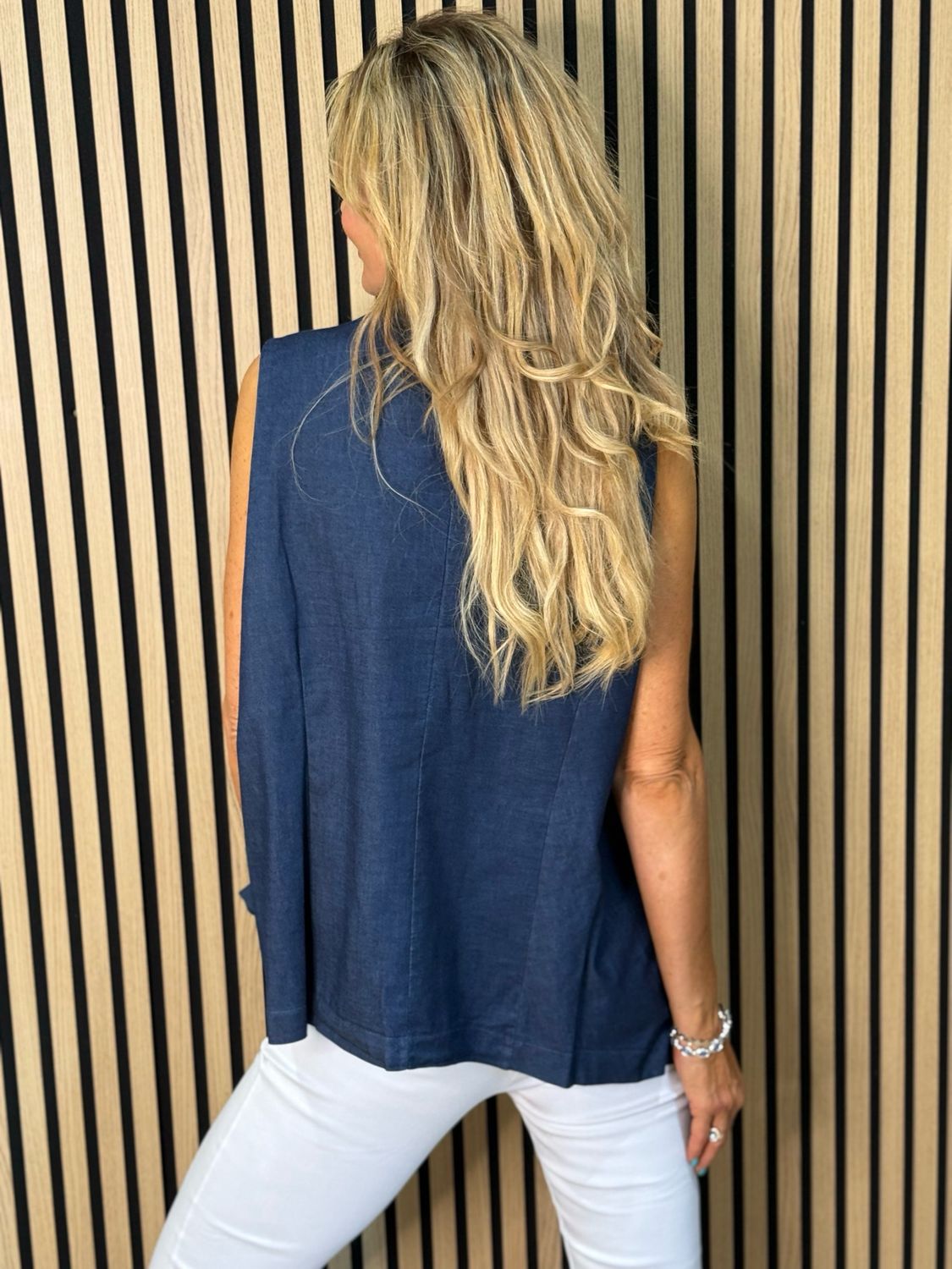 Sienna - Button Front Waistcoat - Denim Blue