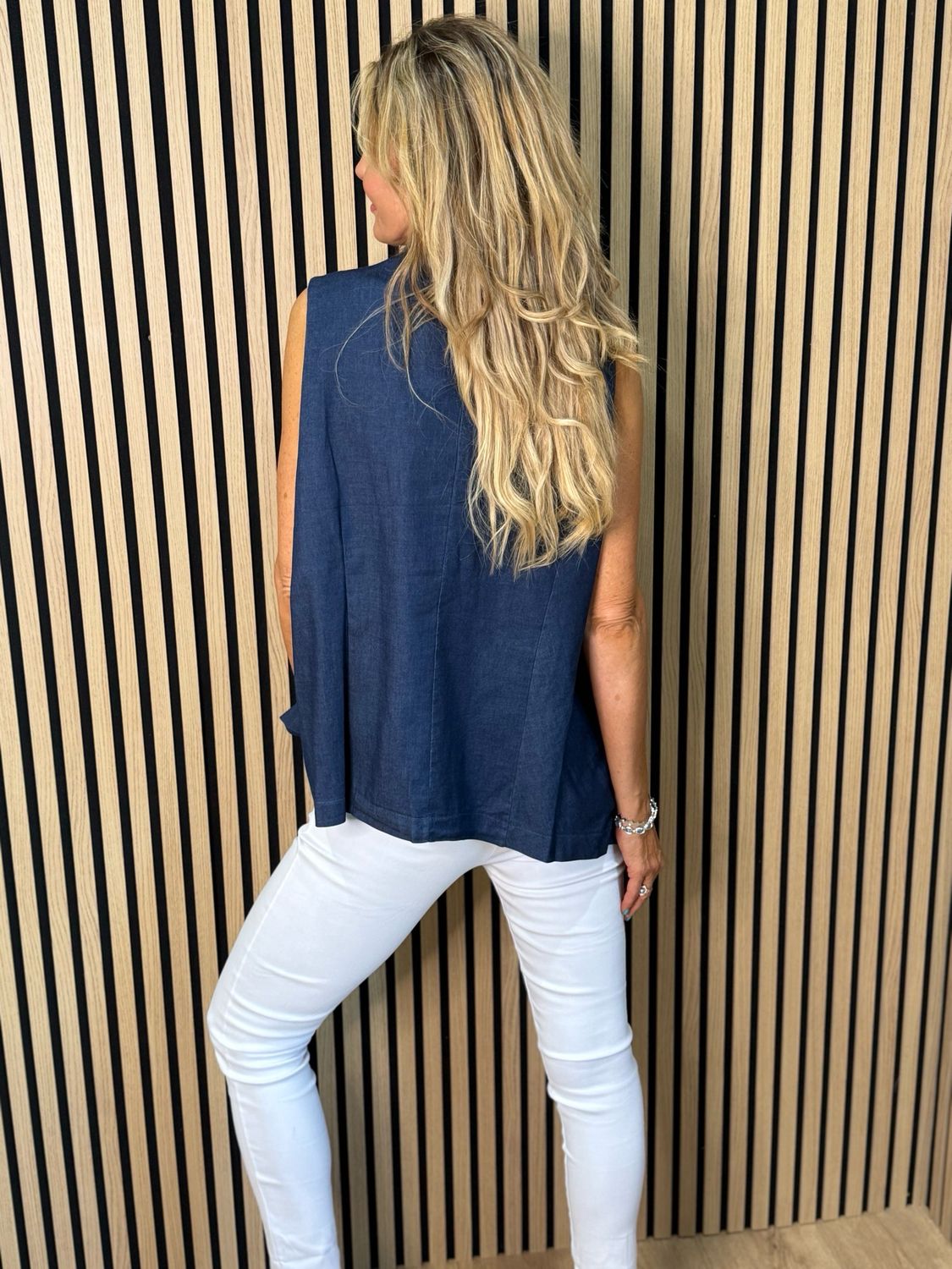 Sienna - Button Front Waistcoat - Denim Blue