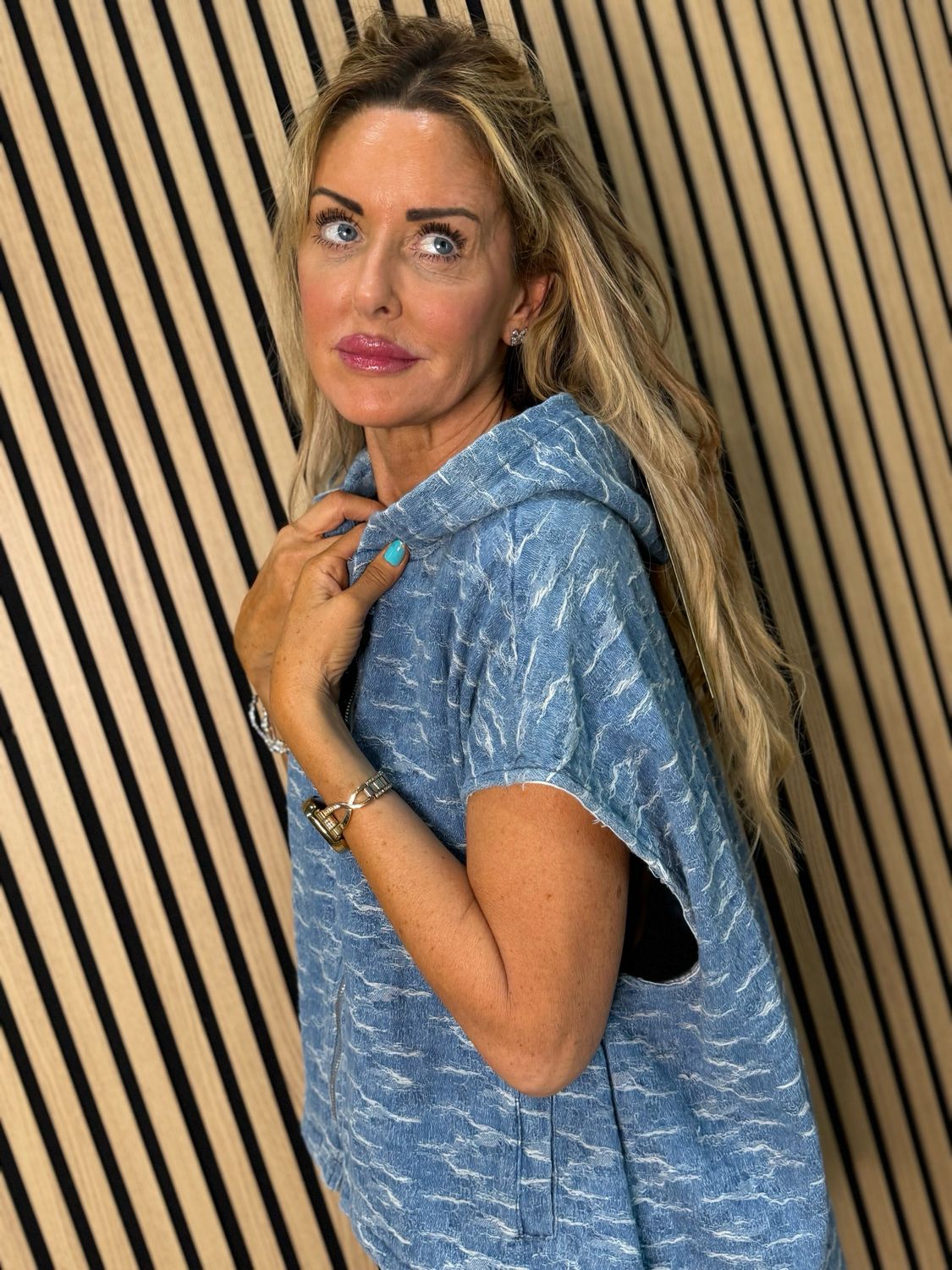 Urban Edge Sleeveless Jacket - Light Denim