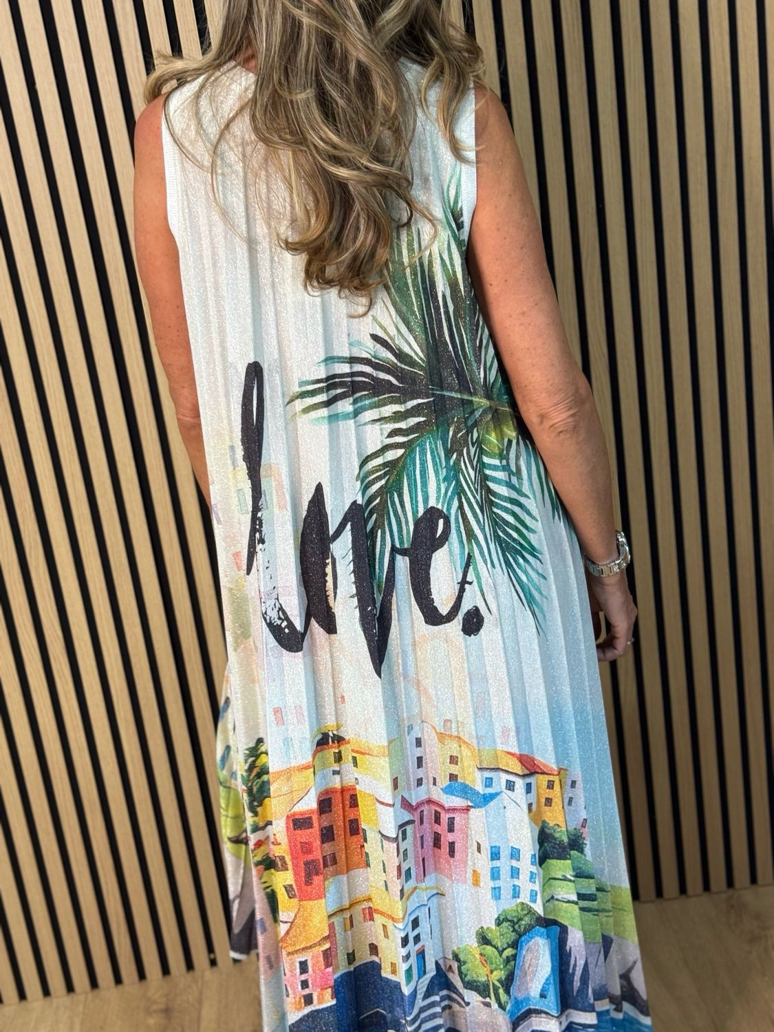 Solara - Cityscape Pleated Maxi Dress - Multi