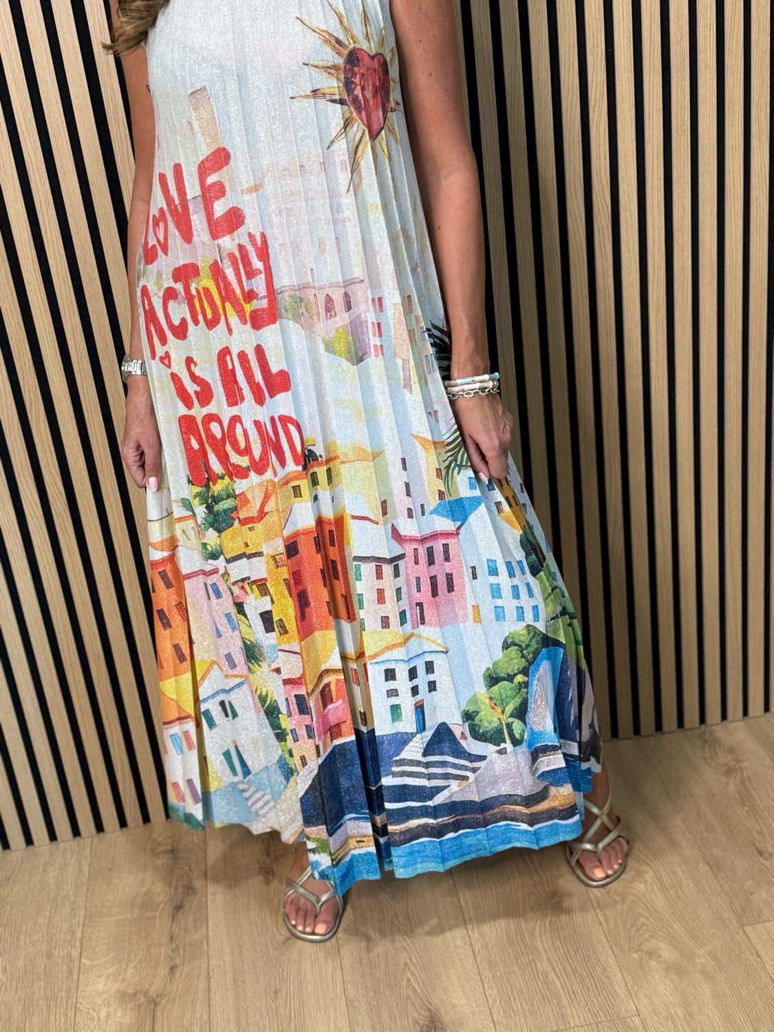 Solara - Cityscape Pleated Maxi Dress - Multi
