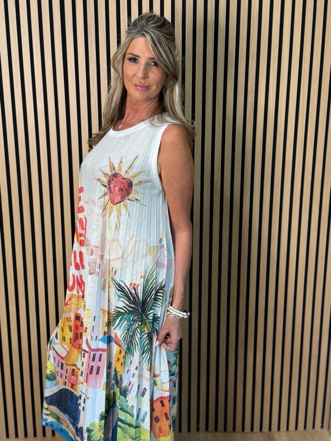 Solara - Cityscape Pleated Maxi Dress - Multi