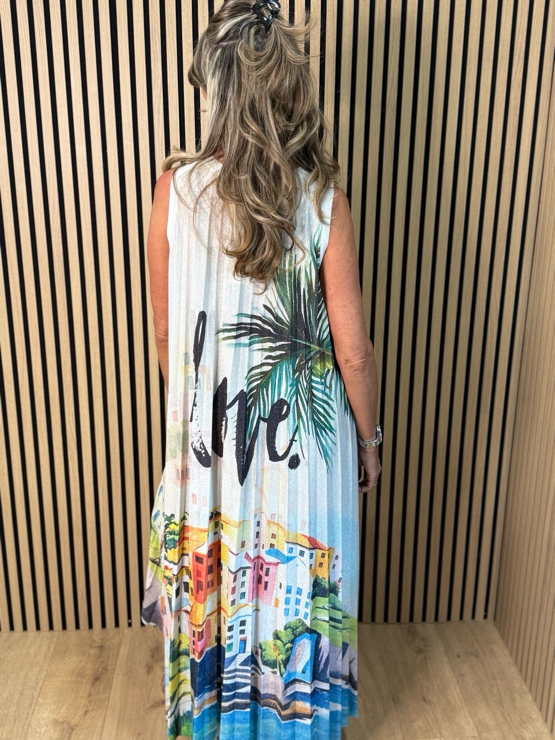 Solara - Cityscape Pleated Maxi Dress - Multi