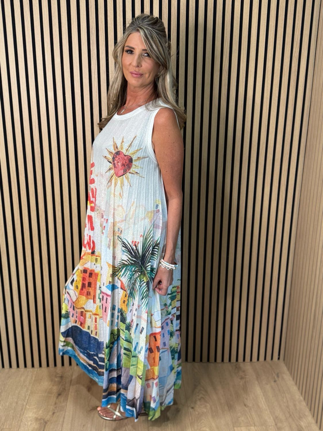 Solara - Cityscape Pleated Maxi Dress - Multi