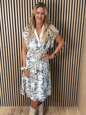 Floral Tassel Sleeve Dress - White