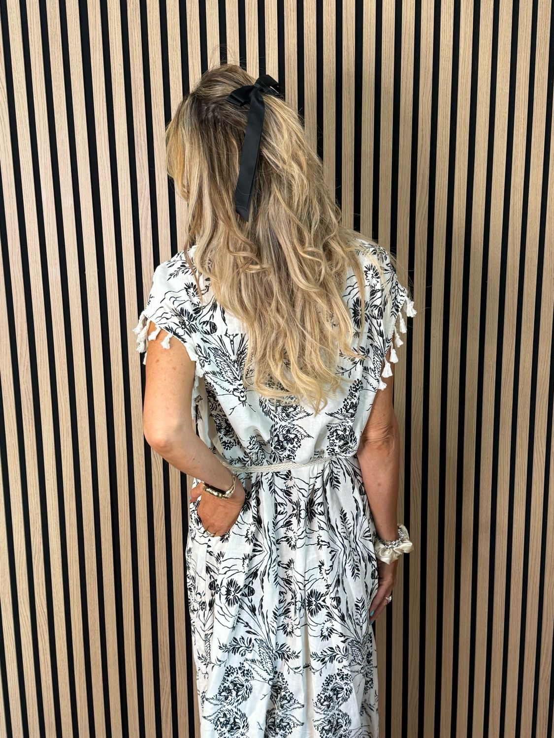 Floral Tassel Sleeve Dress - White