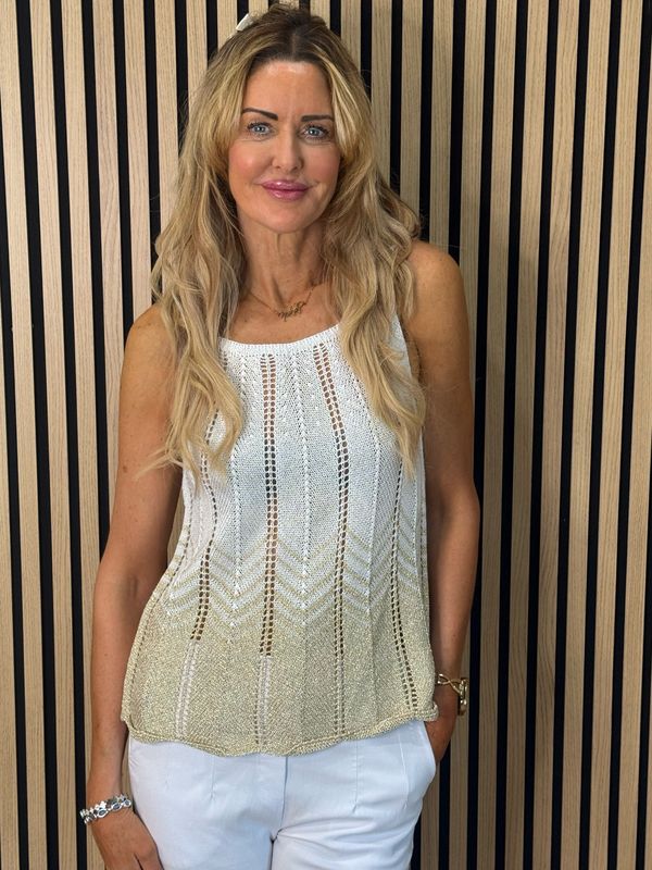 Luna - Shimmer Knit Vest Top - White/Gold
