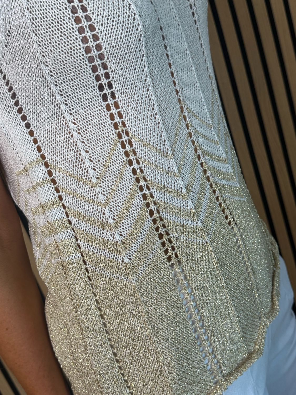 Luna - Shimmer Knit Vest Top - White/Gold