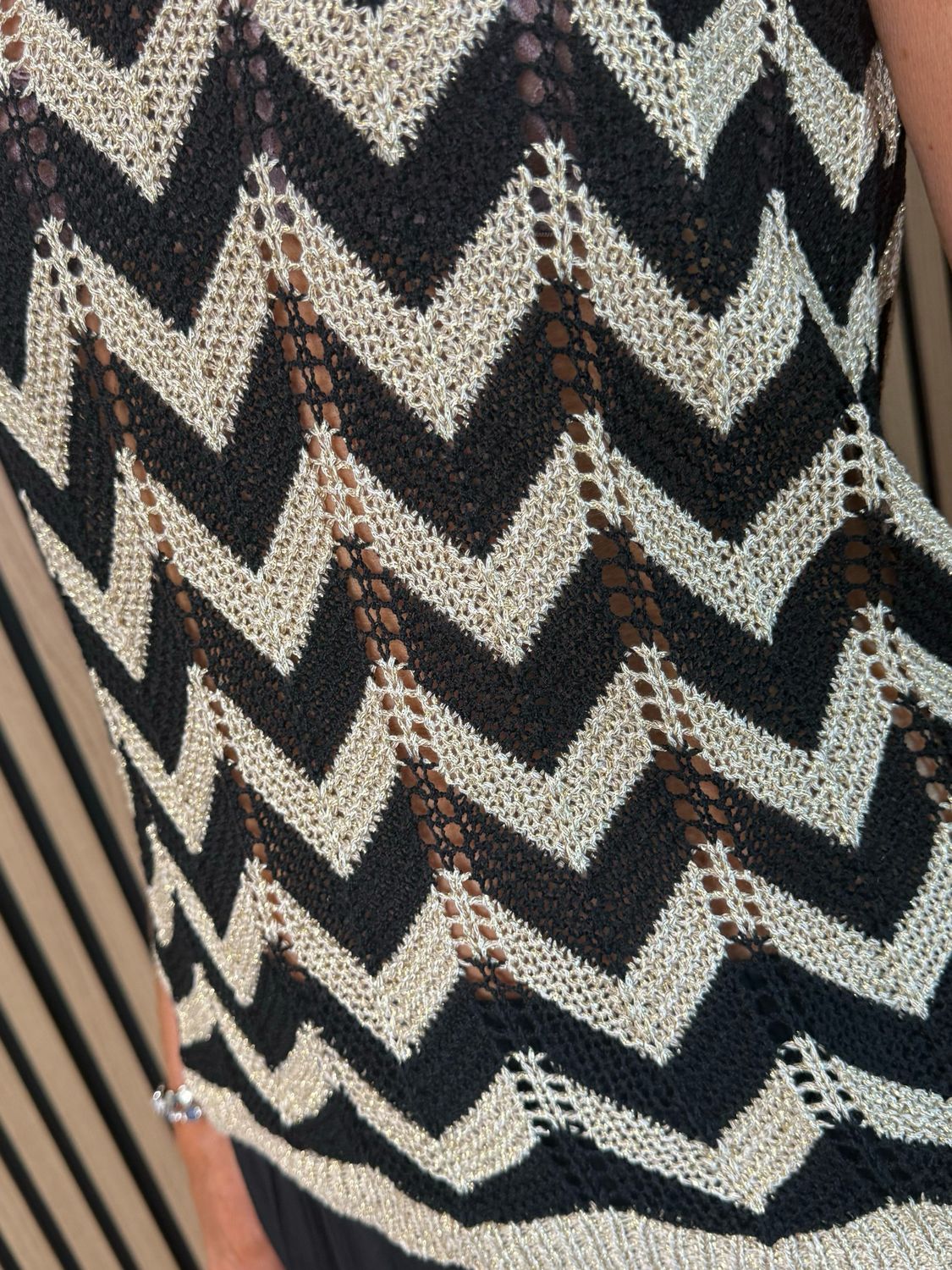 Sienna - Chevron Knit Vest Top - Black/Gold