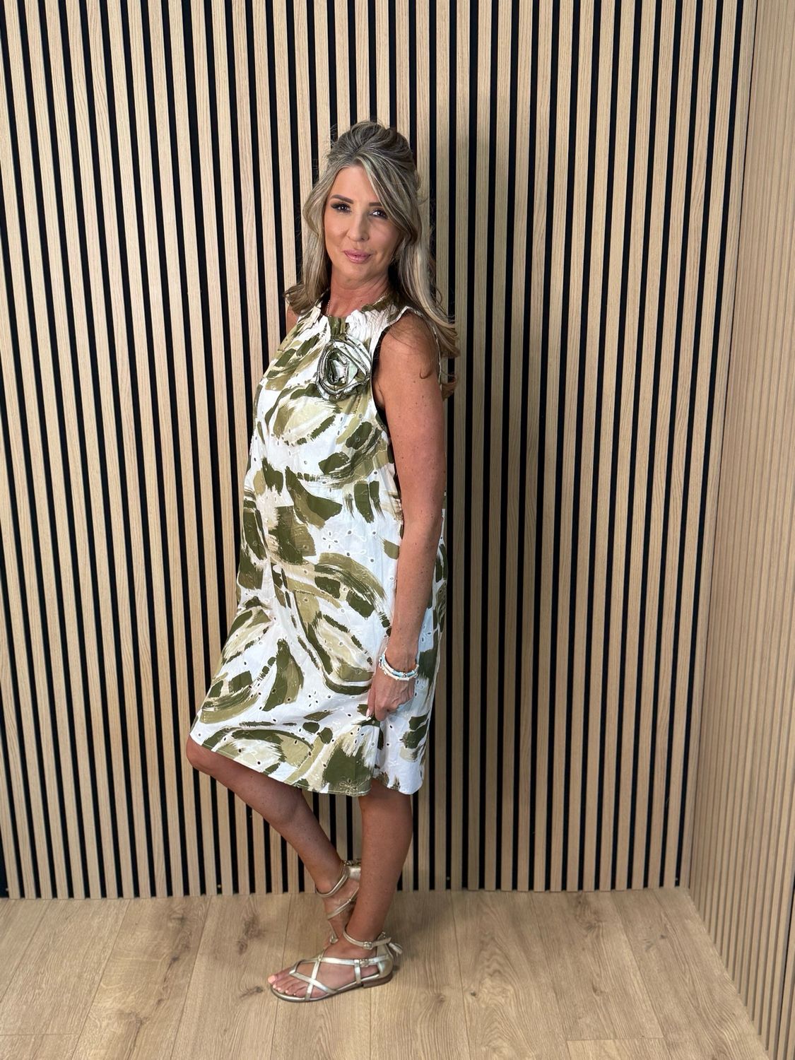 Zara - Floral Detail Dress - Khaki