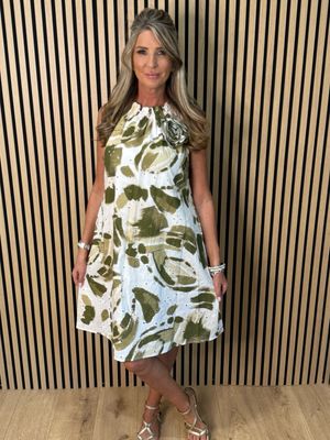 Zara - Floral Detail Dress - Khaki