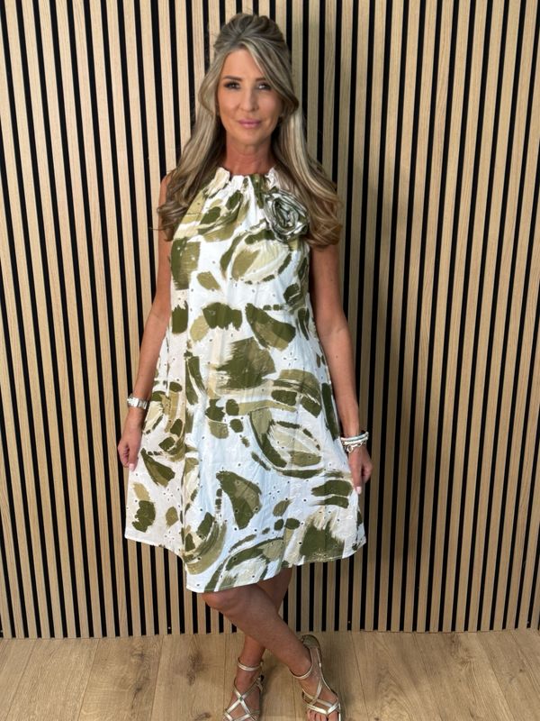 Zara - Floral Detail Dress - Khaki