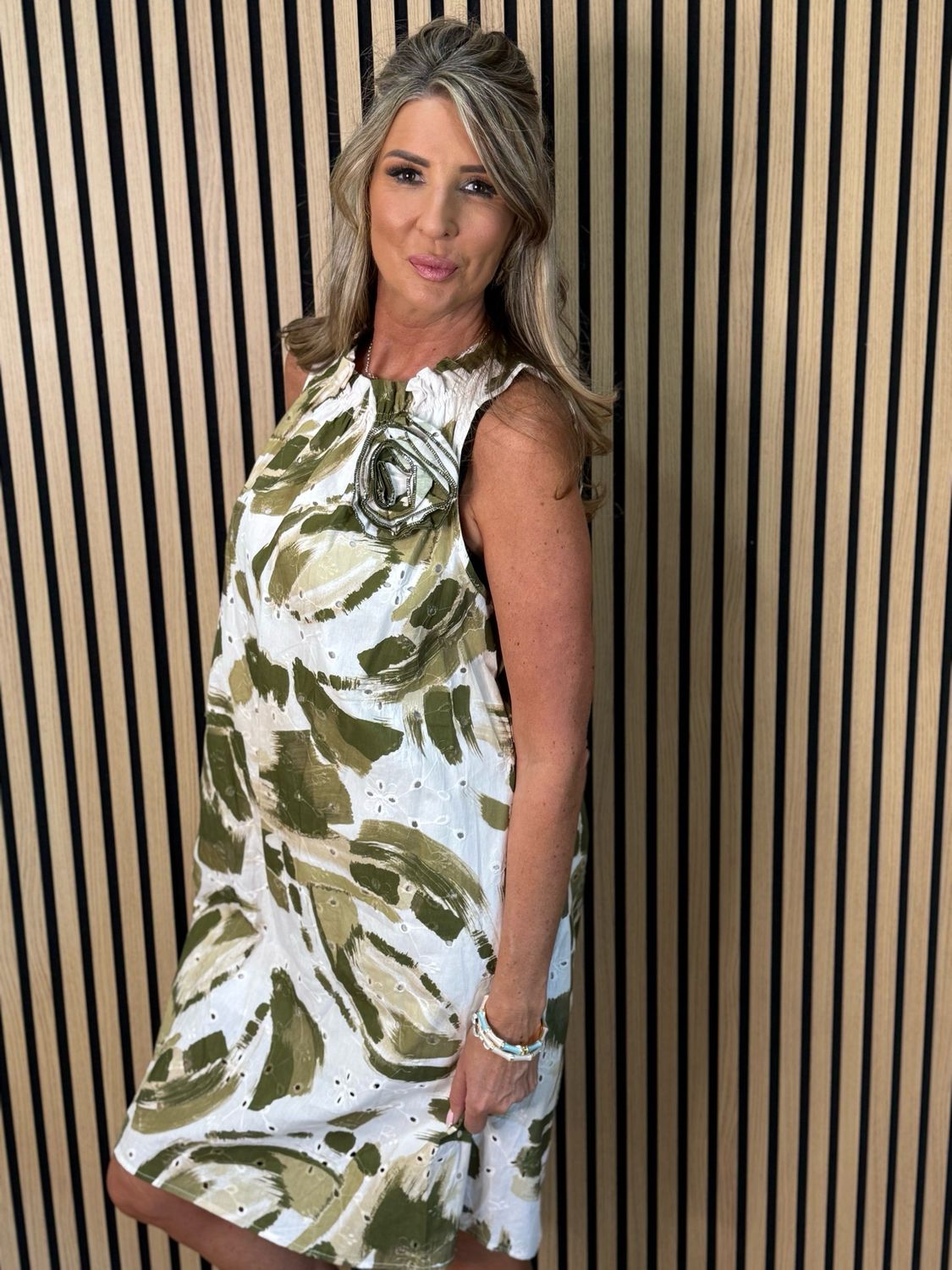 Zara - Floral Detail Dress - Khaki