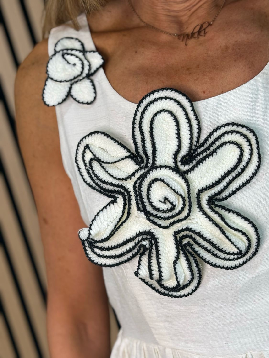 Luna - Floral Appliqué Midi Dress - Cream