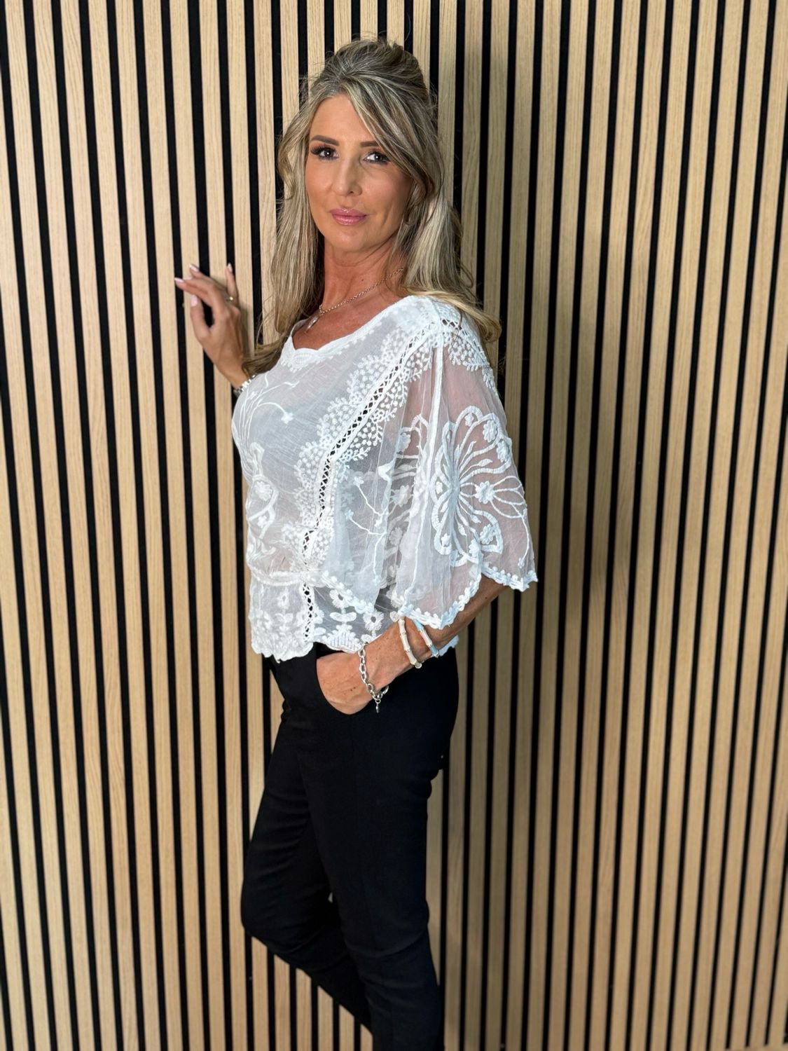 Bella - Lace Overlay Top - White