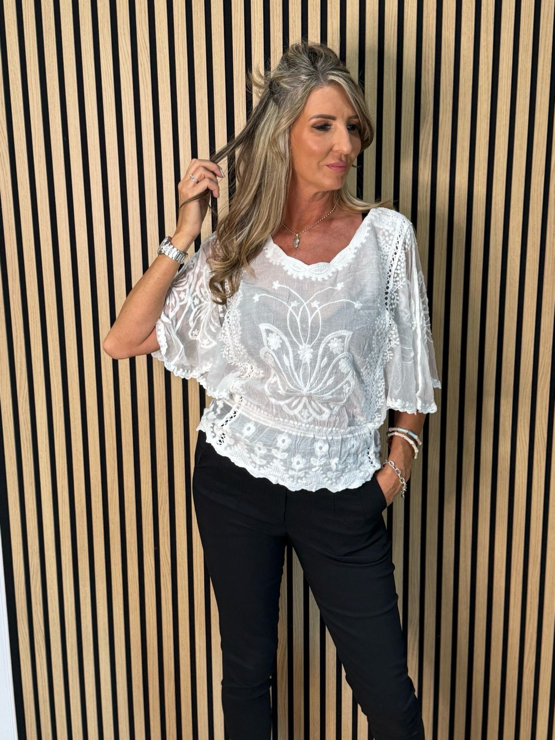 Bella - Lace Overlay Top - White