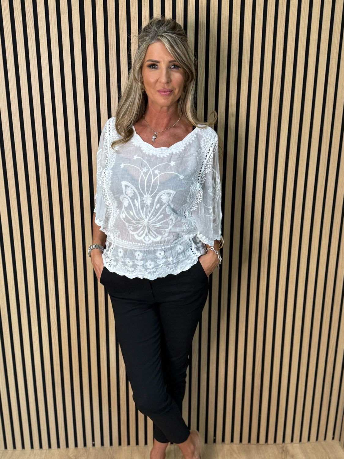 Bella - Lace Overlay Top - White