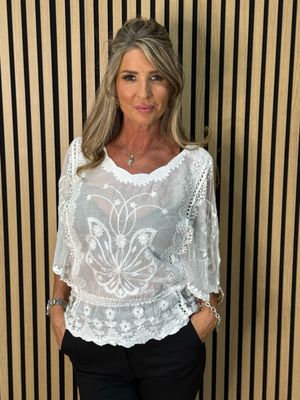 Bella - Lace Overlay Top - White