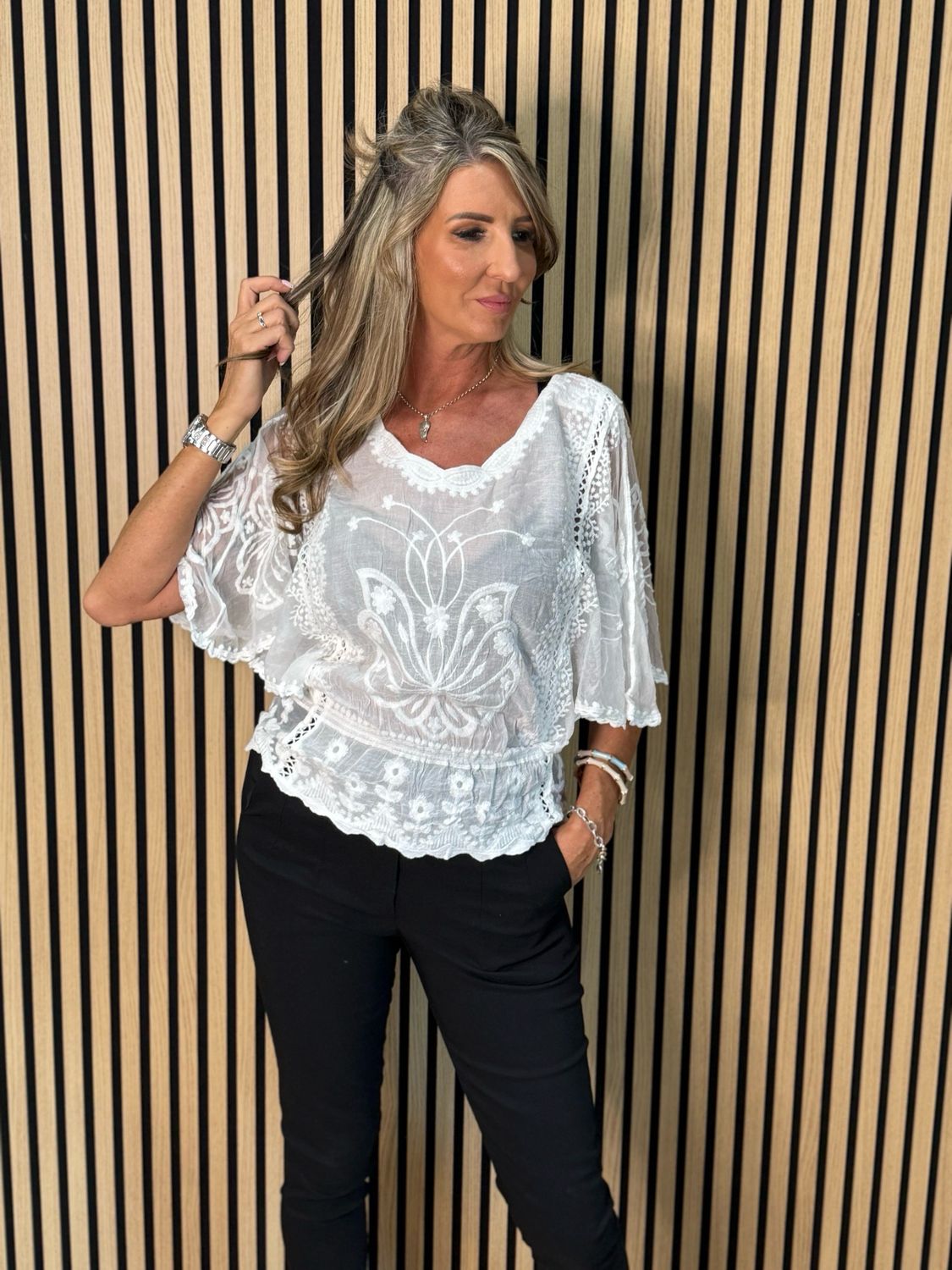 Bella - Lace Overlay Top - White