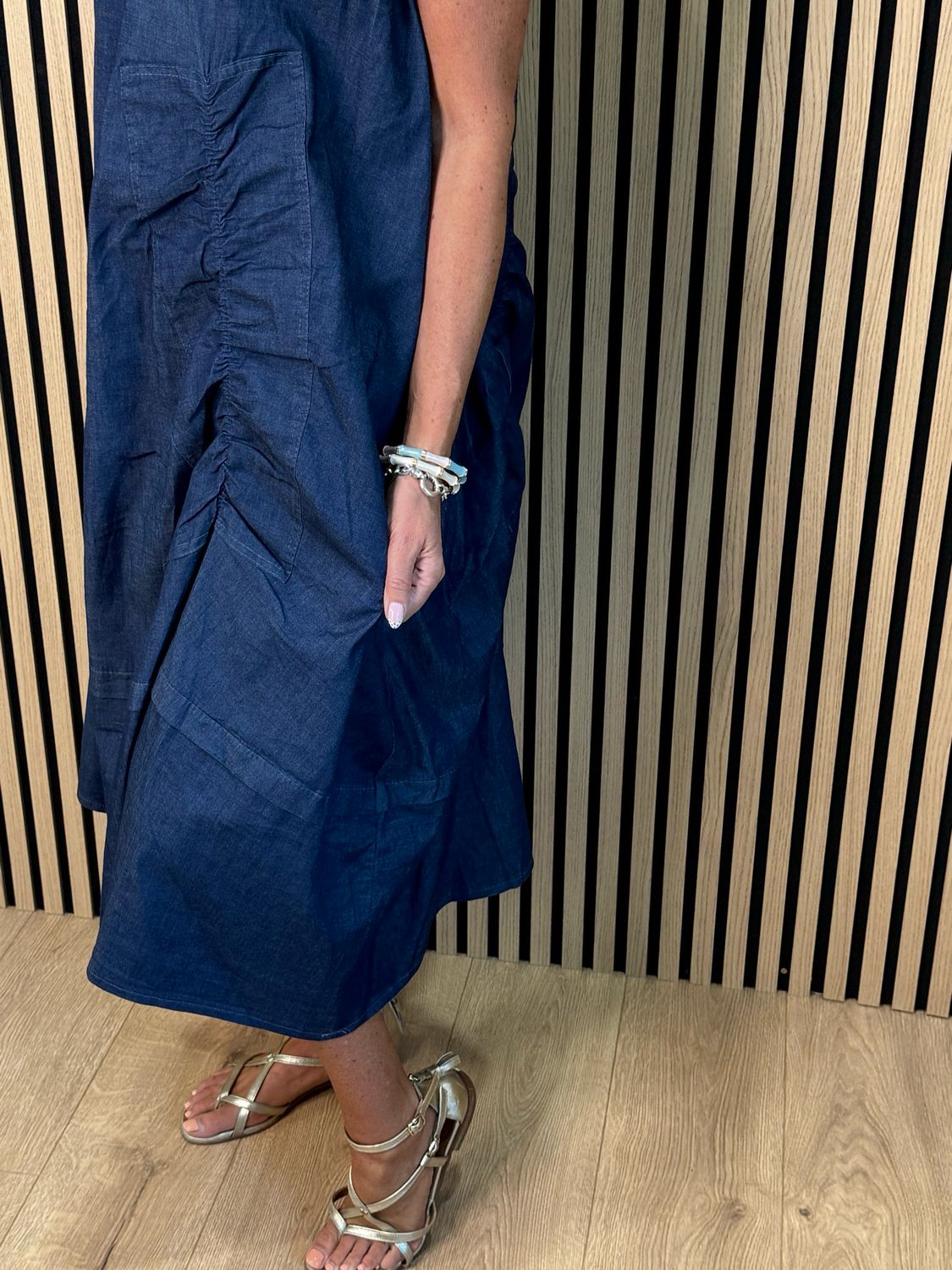Indie - Relaxed Pocket Midi Dress - Denim Blue