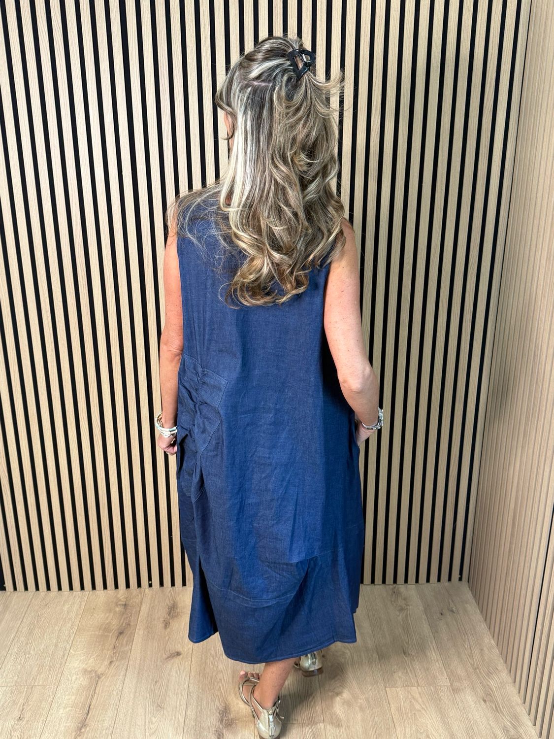Indie - Relaxed Pocket Midi Dress - Denim Blue