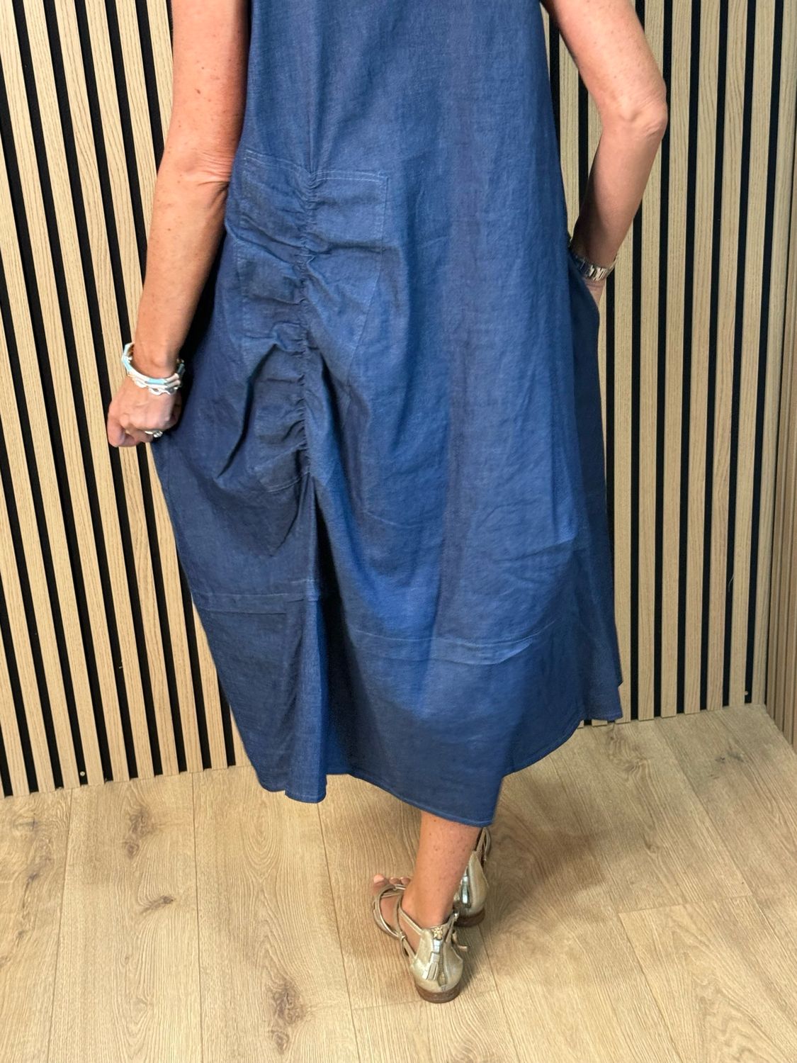 Indie - Relaxed Pocket Midi Dress - Denim Blue
