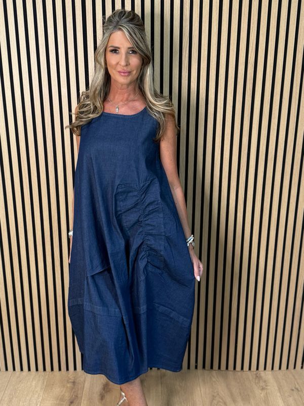Indie - Relaxed Pocket Midi Dress - Denim Blue