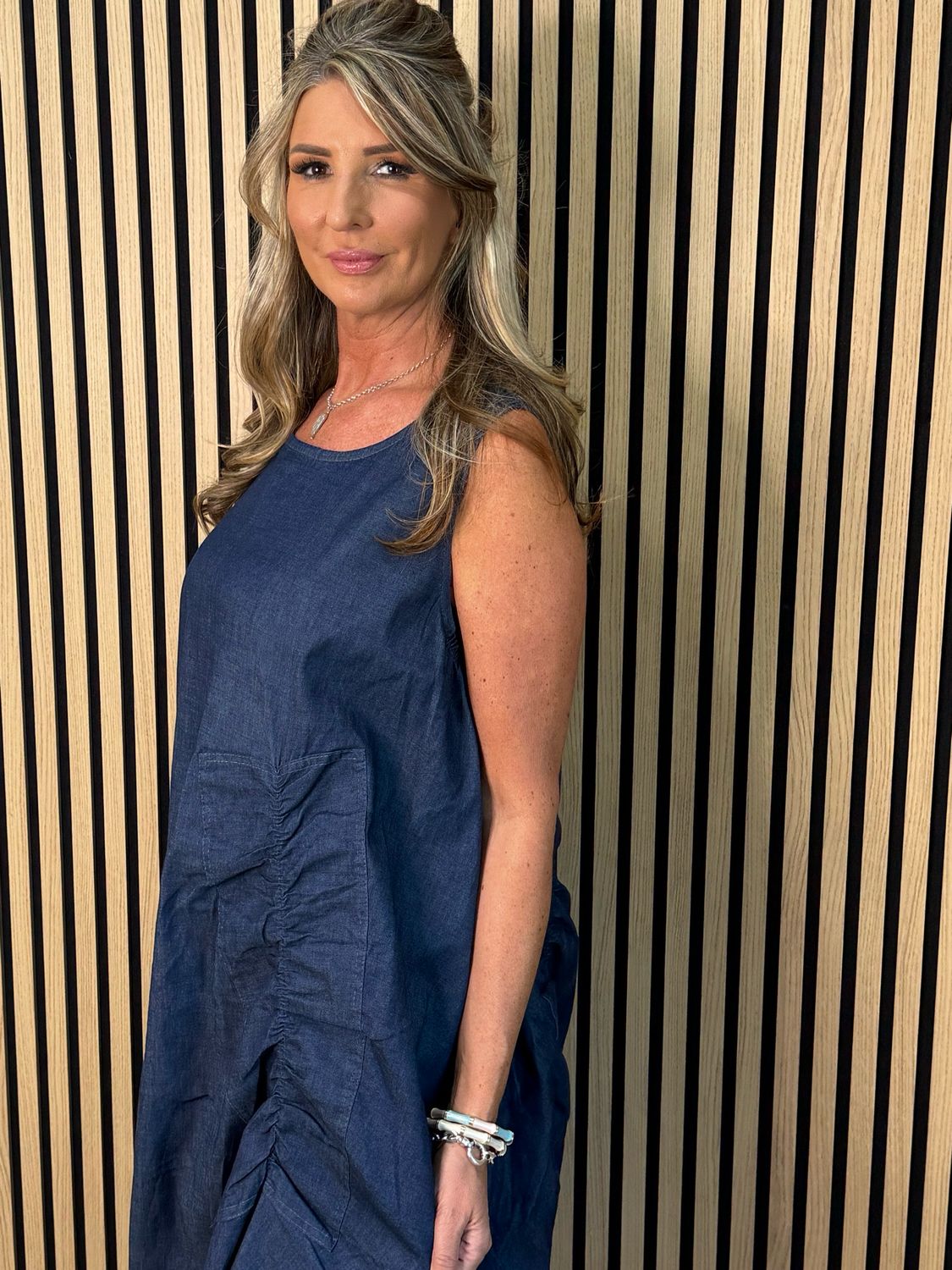 Indie - Relaxed Pocket Midi Dress - Denim Blue