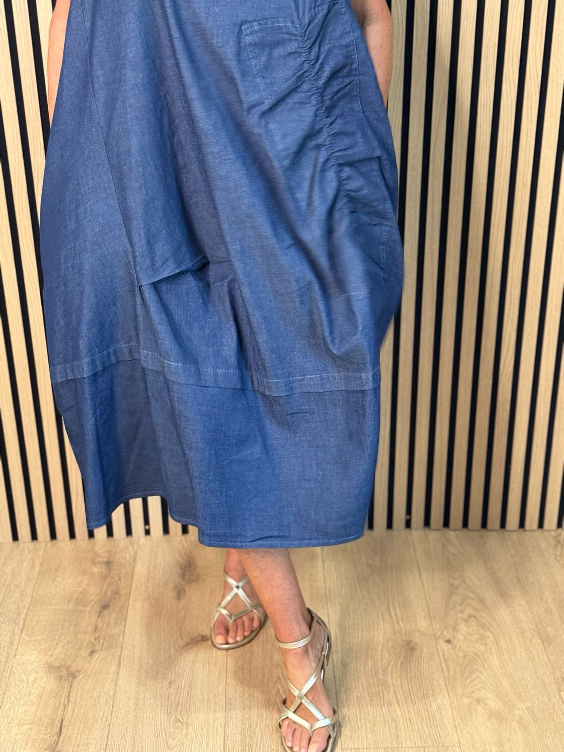 Indie - Relaxed Pocket Midi Dress - Denim Blue