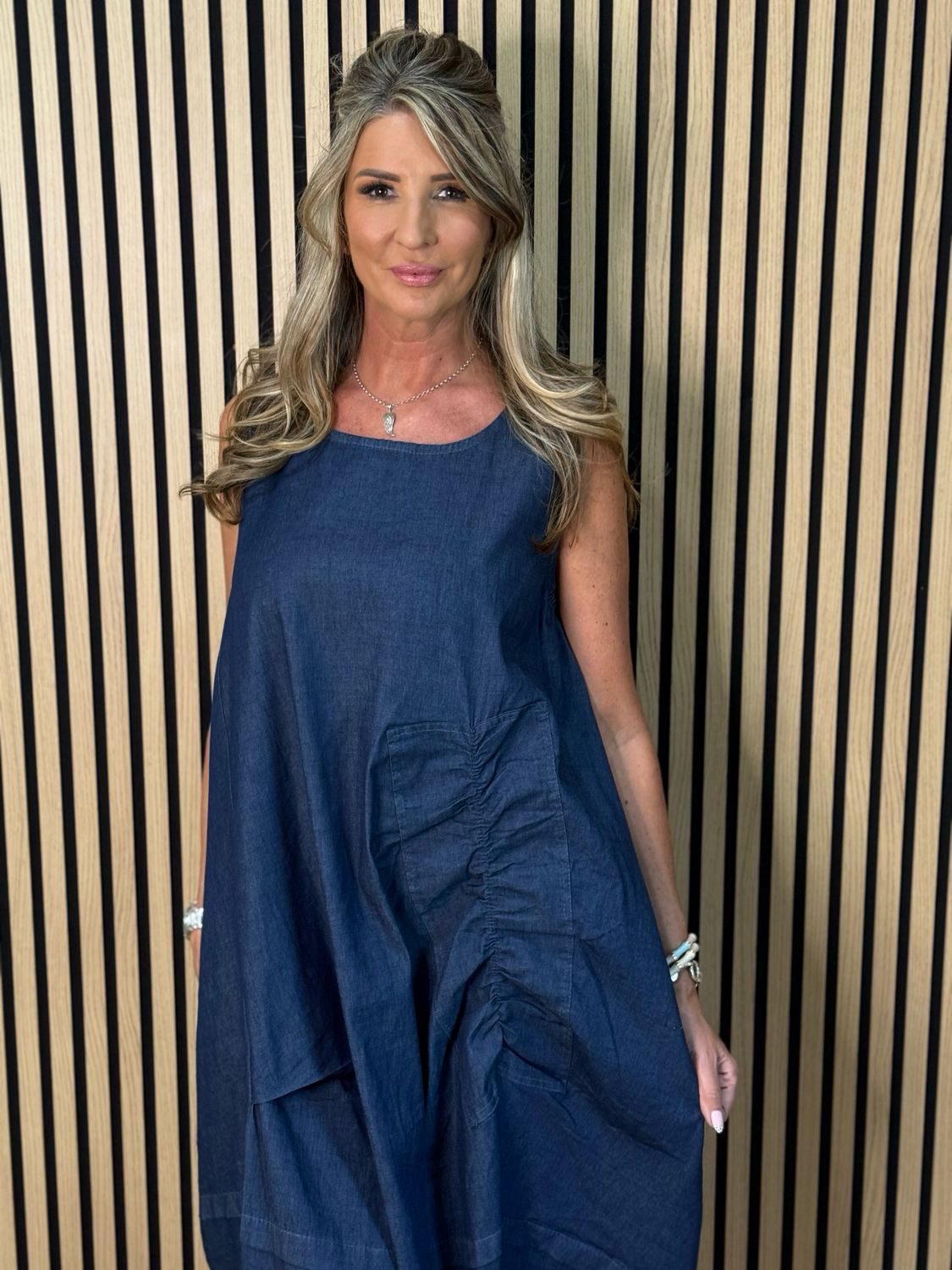 Indie - Relaxed Pocket Midi Dress - Denim Blue