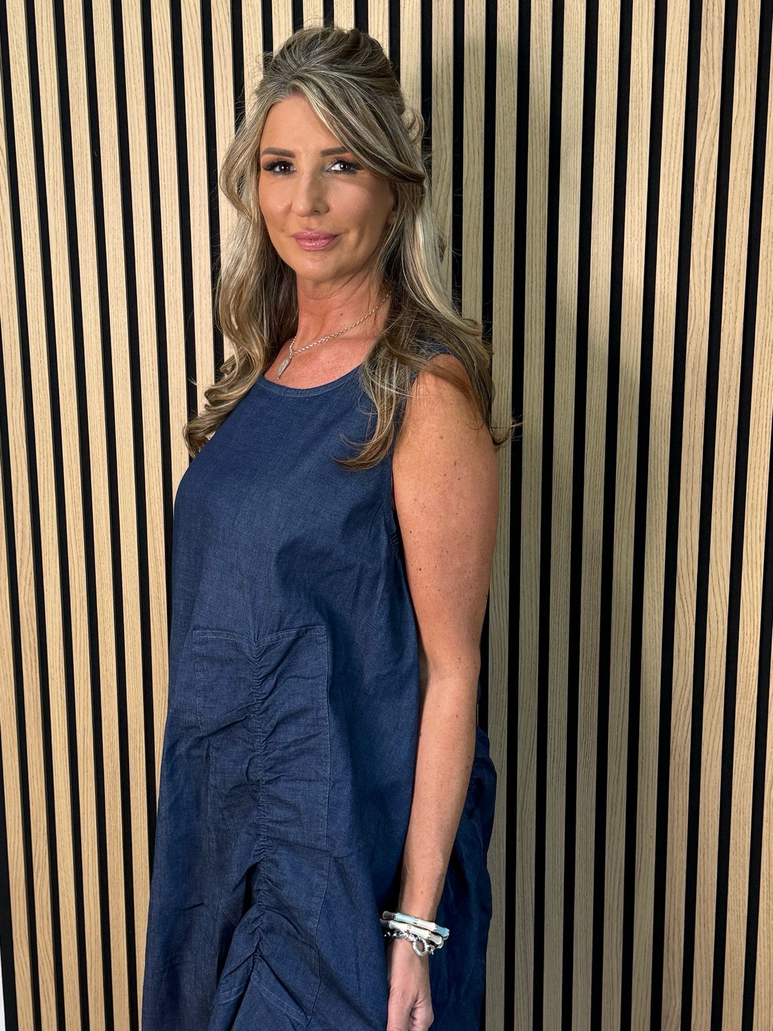 Indie - Relaxed Pocket Midi Dress - Denim Blue