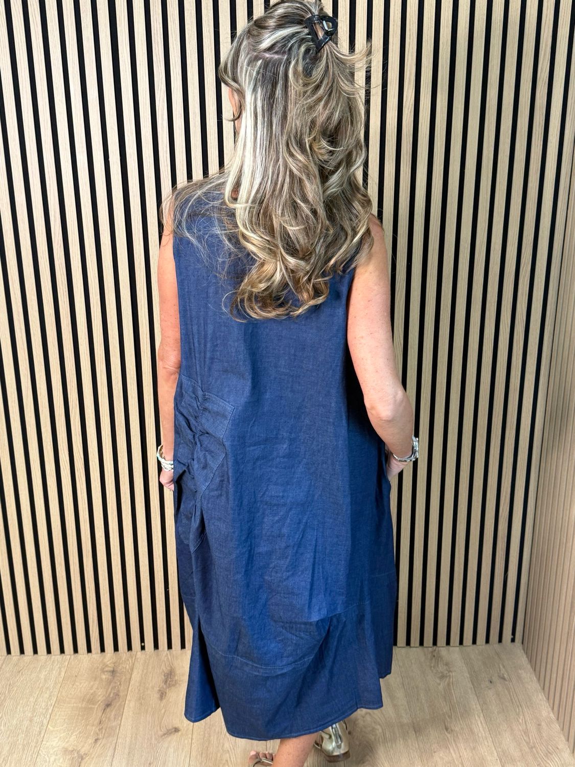 Indie - Relaxed Pocket Midi Dress - Denim Blue