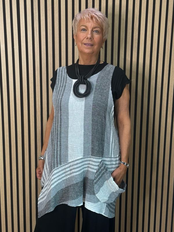 Willow - Linen Stripe Tunic - Grey