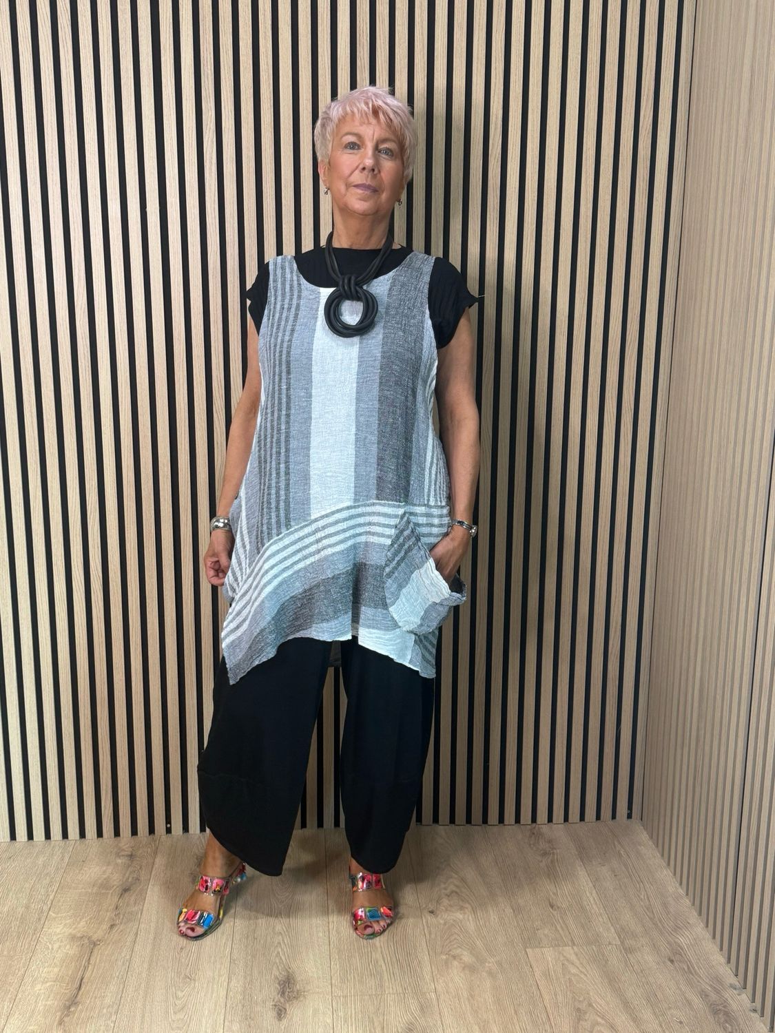 Willow - Linen Stripe Tunic - Grey