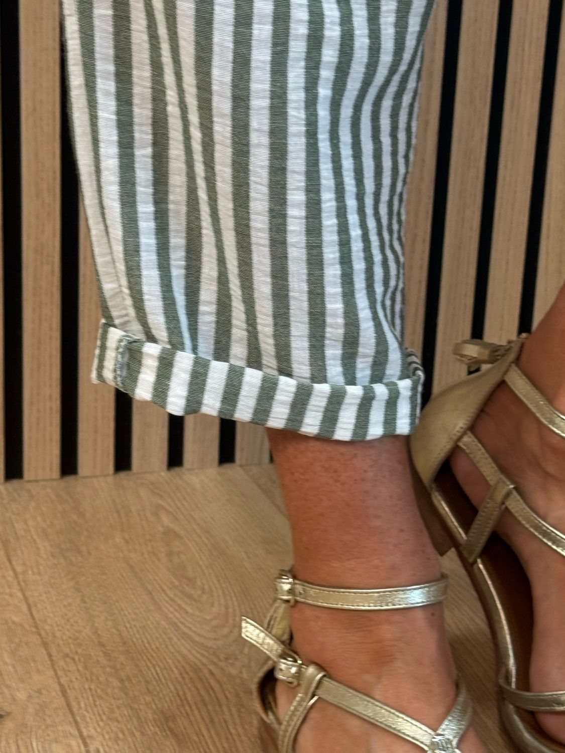 Santorini - Stripe Belted Trousers - Green/White